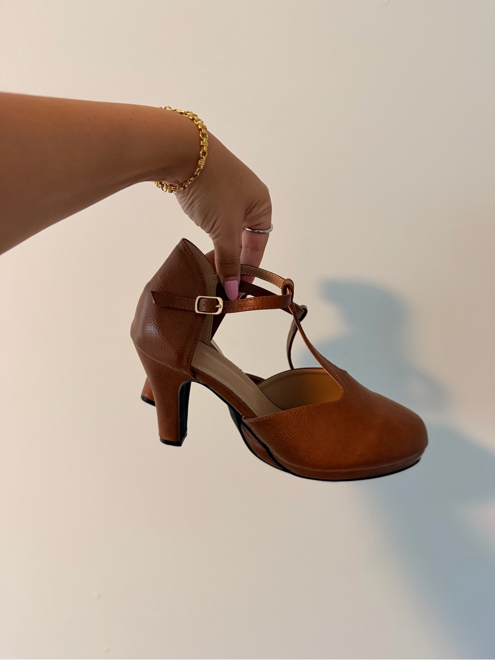 Brown T-Strap Mary Jane Heels Size 39 Vintage Style Pumps